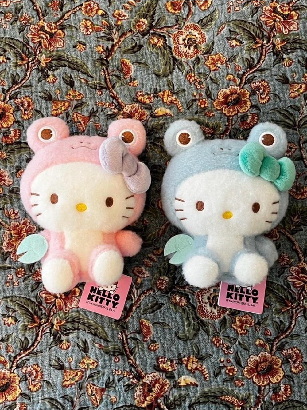 Sanrio Hello Kitty Pink and Blue Plush Toy Frog Suit with Bows